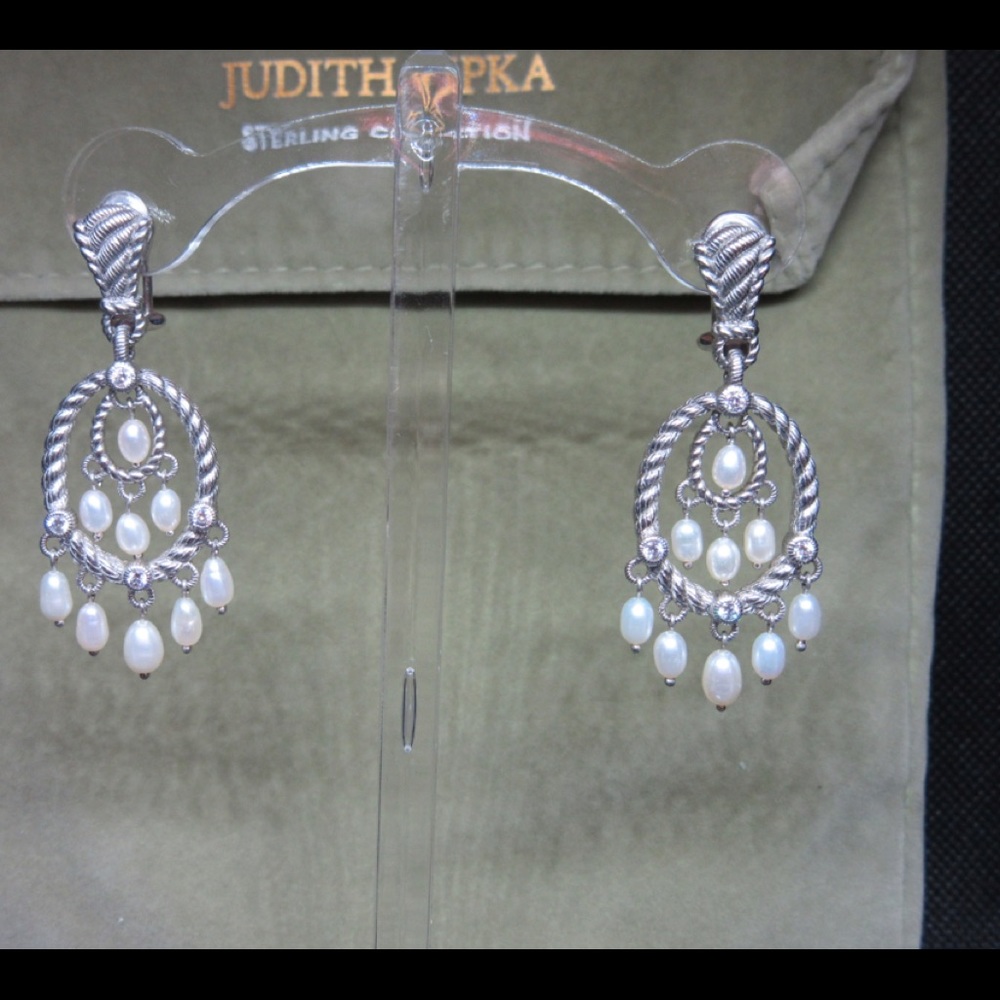 Judith Ripka Silver CZ and Pearl Earrings